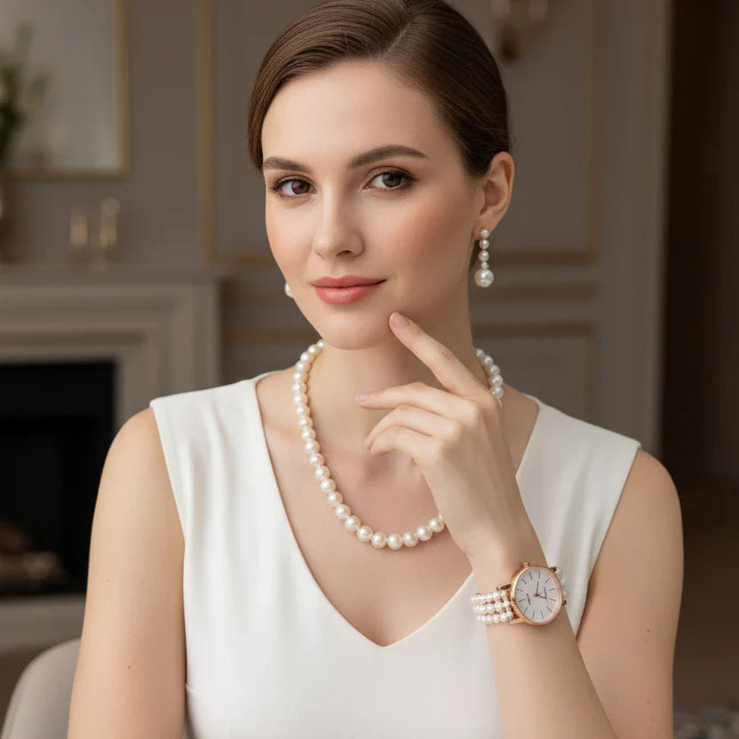 Pearl Studded & Beaded Jewellery Set with Watch| neomarketshop