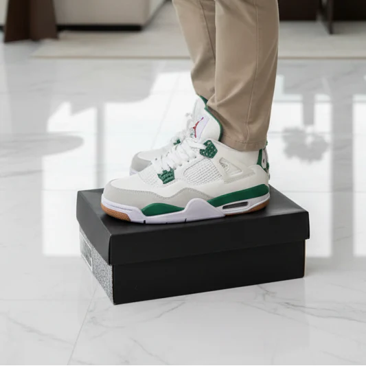 Jordan Retro 4 – Semi UA Premium Leather Quality Sneakers (Green-White)